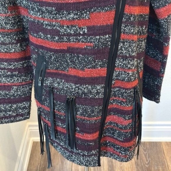 COPY - Womens Nic & Zoe Heavy Maroon Sweater Jacket w/Fringe Detailing Size L - Picture 2 of 3